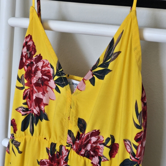 Pacific Vibes Floral Yellow Pink Hi-Lo Maxi Dress Size L Boho Feminine Beachy - Picture 6 of 13